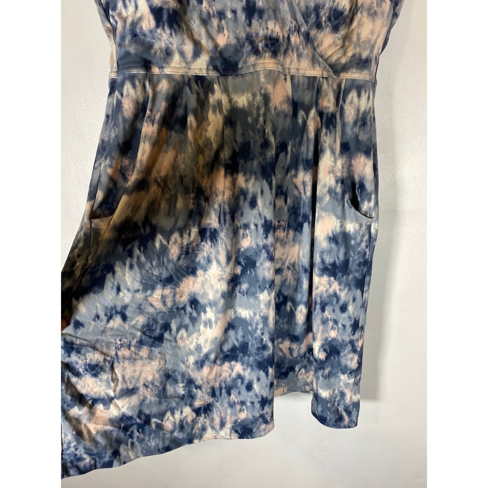 Eddie Bauer Blue Watercolor Fit Flare Dress Sleeveless Pockets Medium - Picture 4 of 9